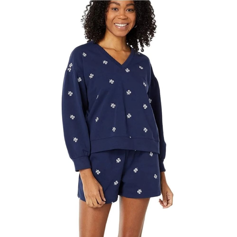 Draper James cotton soft knit floral embroidered sweatshirt